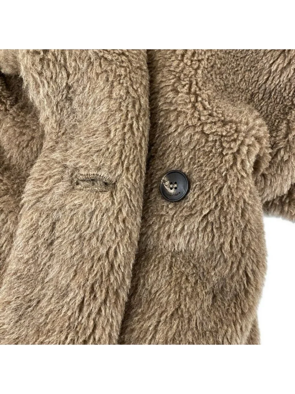 Max Mara Coat Teddy Bear Dark Beige Long Sleeve Winter Cashmere Alpaca S